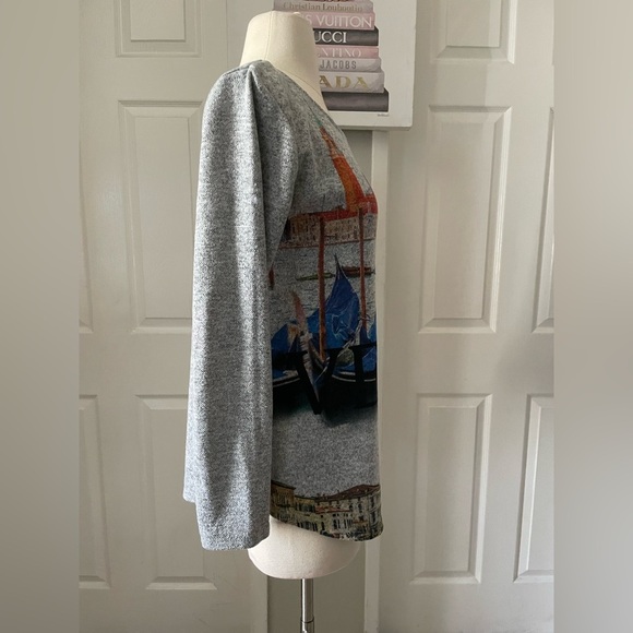 Venice Print Gray Long Sleeve Blouse - Picture 5 of 7